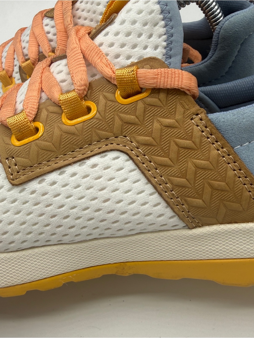 OluKai Women's White Mesh Athletic Sneakers with Peach and Yellow Accents - Picture 5 of 9